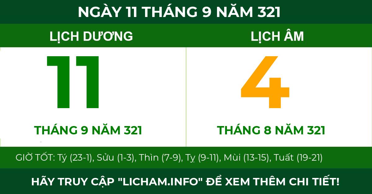 lịch âm ngày 11 tháng 9 năm 321
