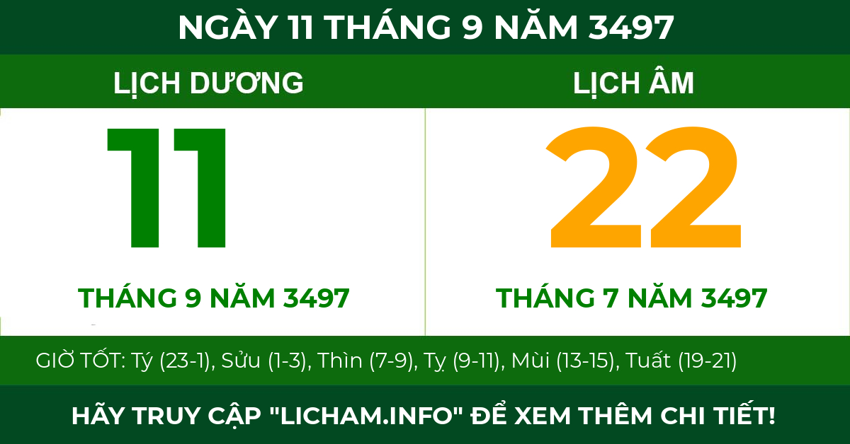 lịch âm ngày 11 tháng 9 năm 3497