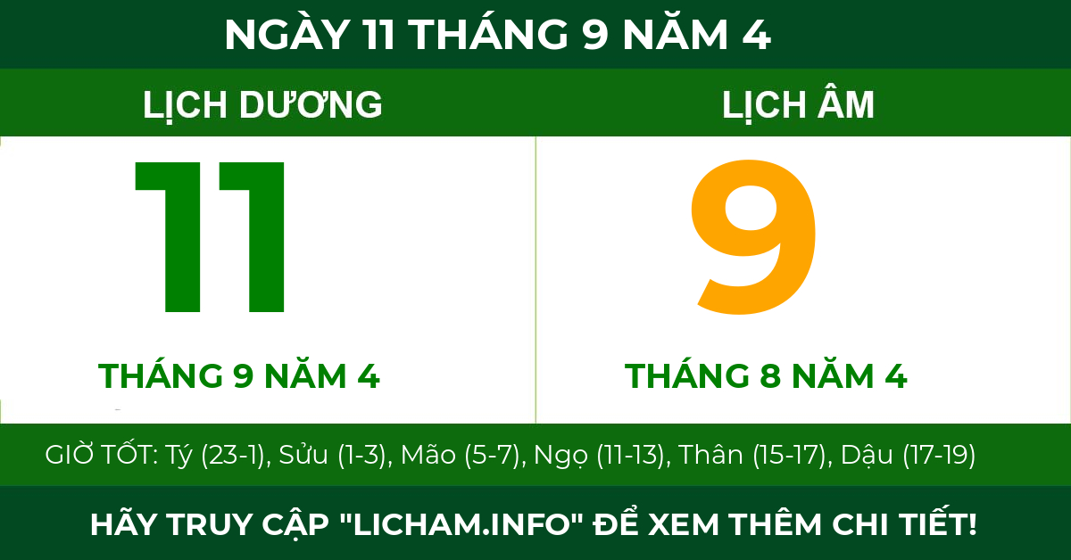 lịch âm ngày 11 tháng 9 năm 4
