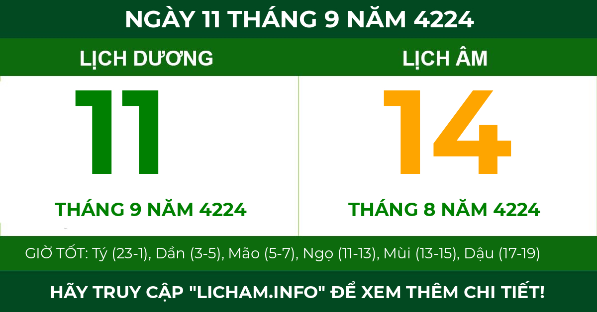 lịch âm ngày 11 tháng 9 năm 4224