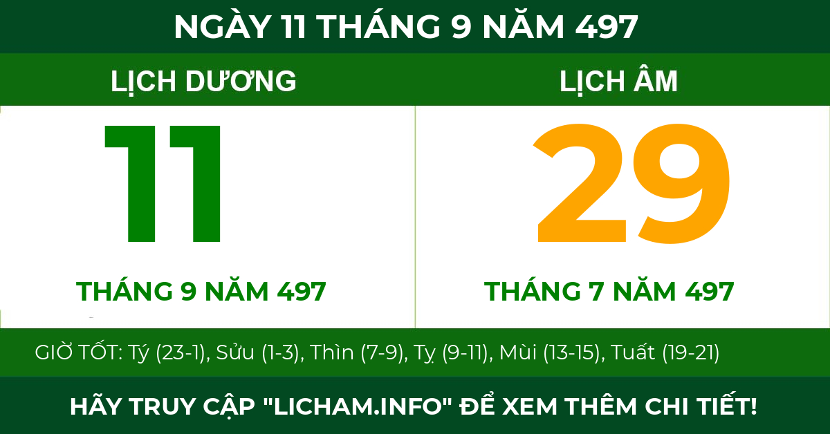lịch âm ngày 11 tháng 9 năm 497