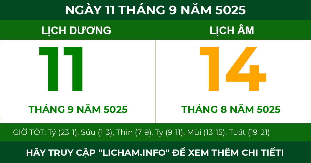 lịch âm ngày 11 tháng 9 năm 5025