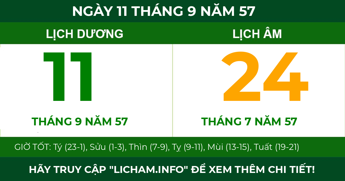 lịch âm ngày 11 tháng 9 năm 57
