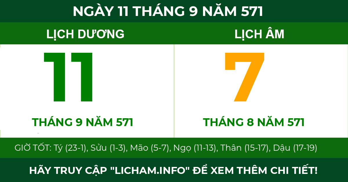 lịch âm ngày 11 tháng 9 năm 571