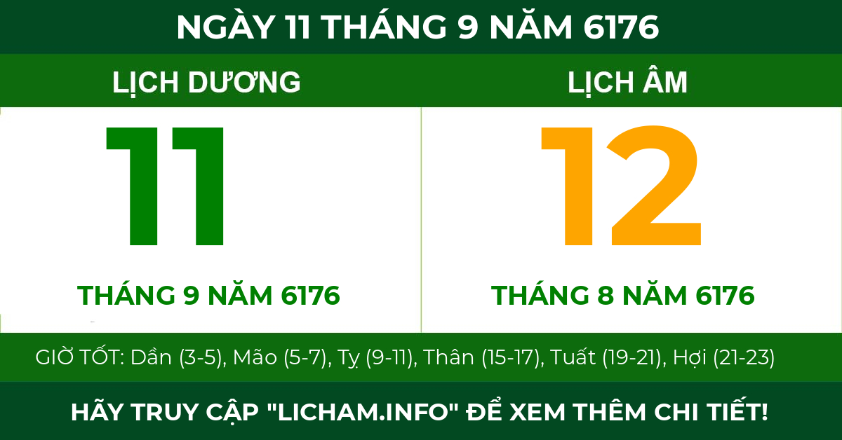 lịch âm ngày 11 tháng 9 năm 6176