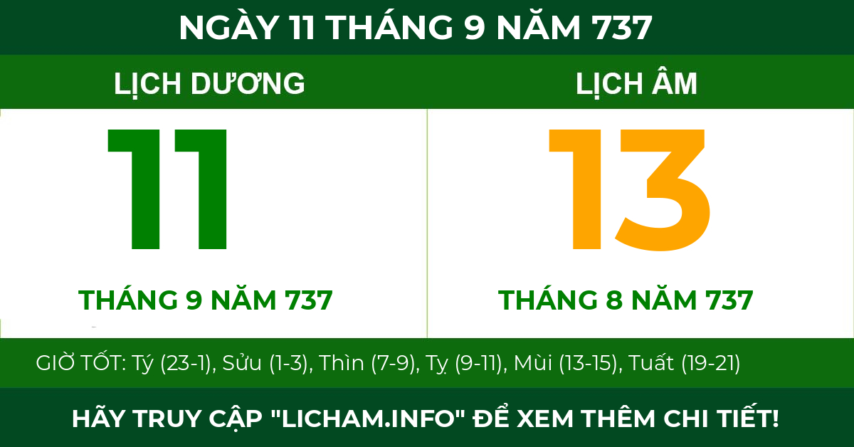 lịch âm ngày 11 tháng 9 năm 737