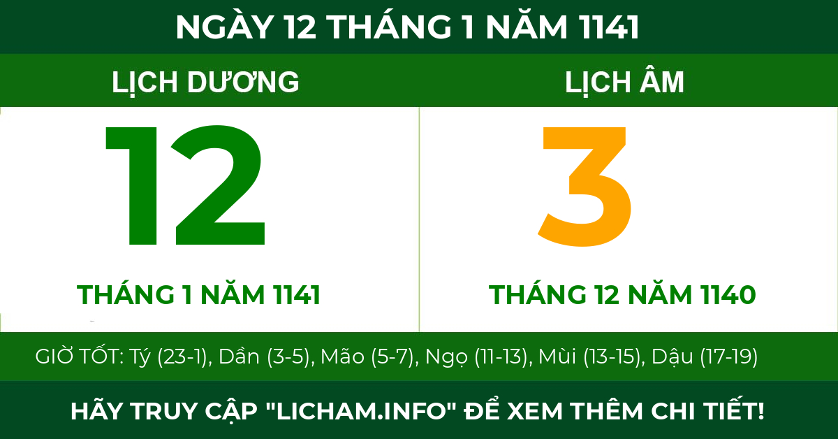 lịch âm ngày 12 tháng 1 năm 1141