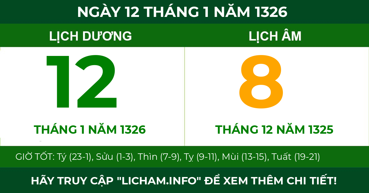 lịch âm ngày 12 tháng 1 năm 1326