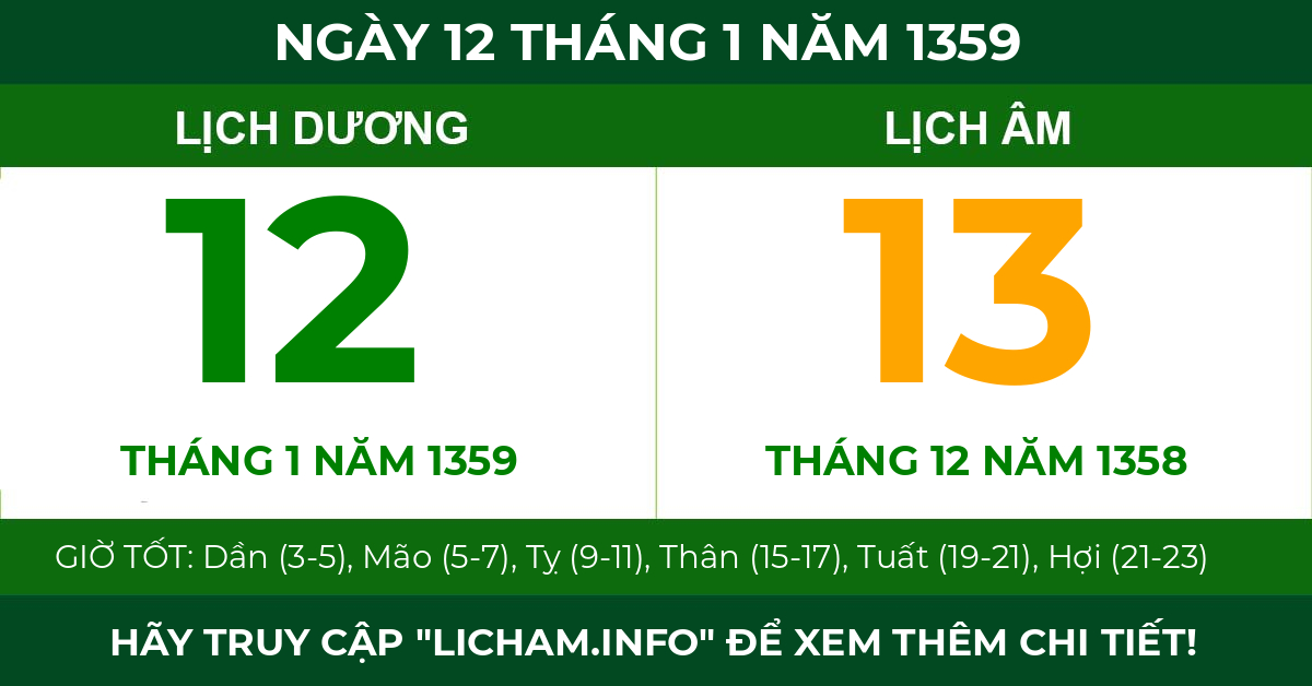 lịch âm ngày 12 tháng 1 năm 1359