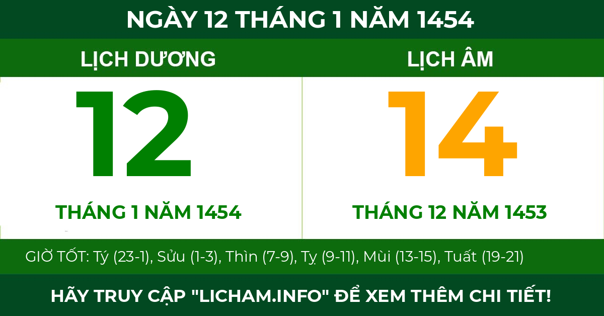 lịch âm ngày 12 tháng 1 năm 1454