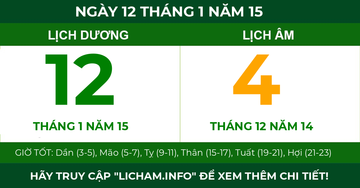lịch âm ngày 12 tháng 1 năm 15