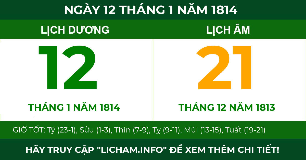 lịch âm ngày 12 tháng 1 năm 1814