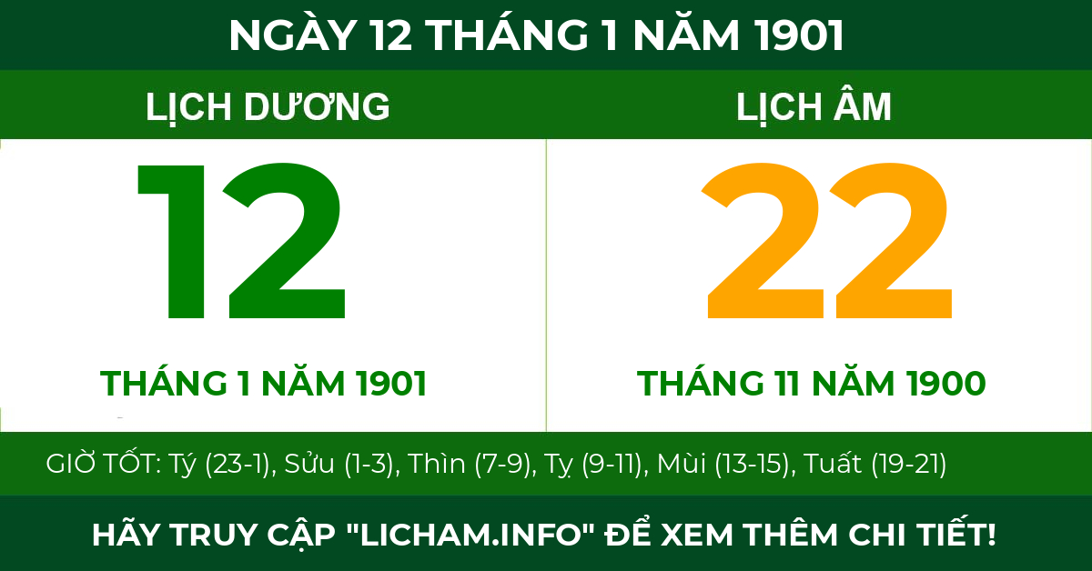 lịch âm ngày 12 tháng 1 năm 1901