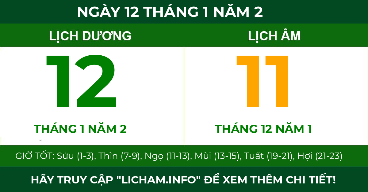 lịch âm ngày 12 tháng 1 năm 2