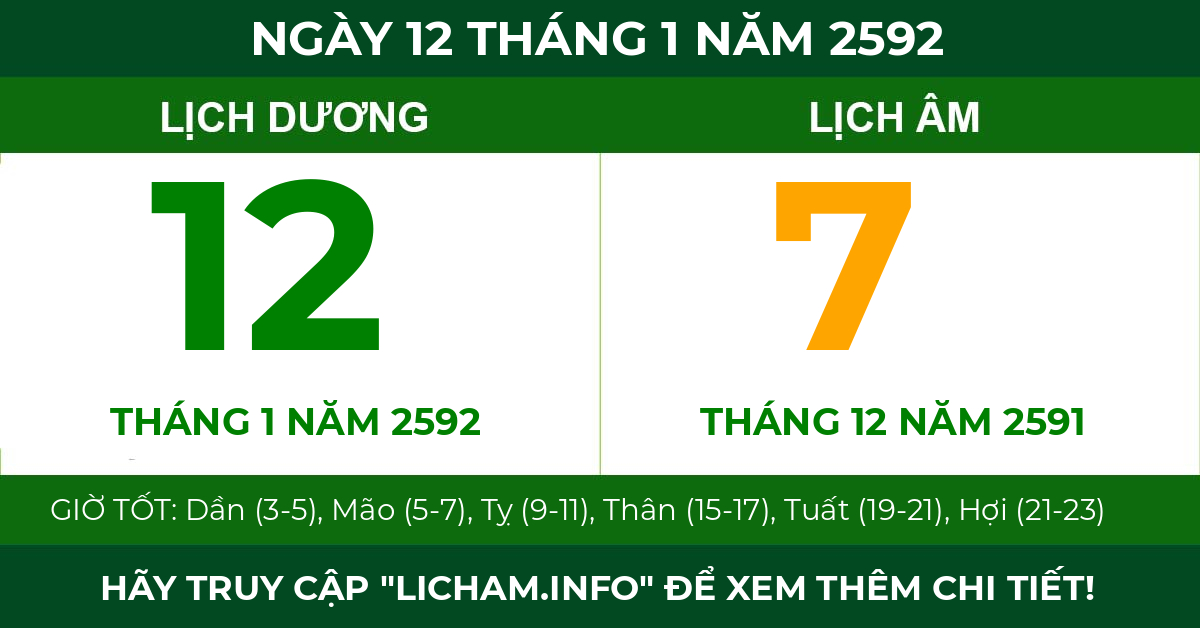 lịch âm ngày 12 tháng 1 năm 2592