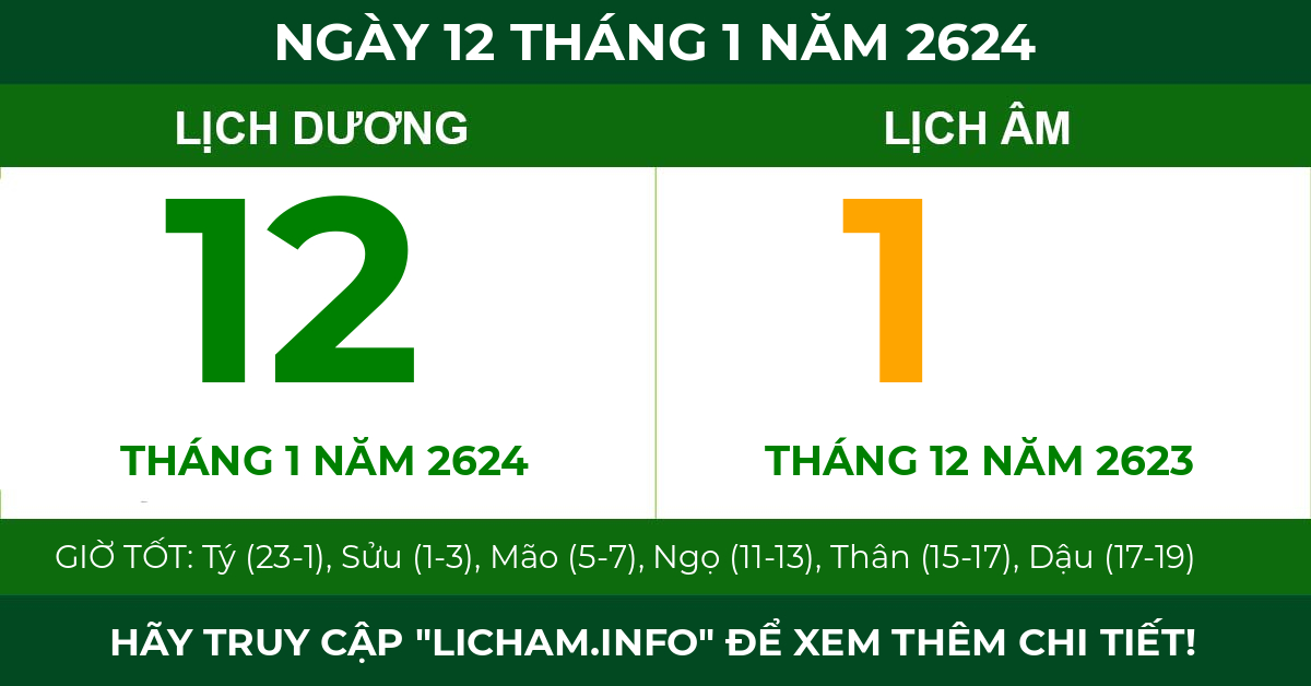 lịch âm ngày 12 tháng 1 năm 2624