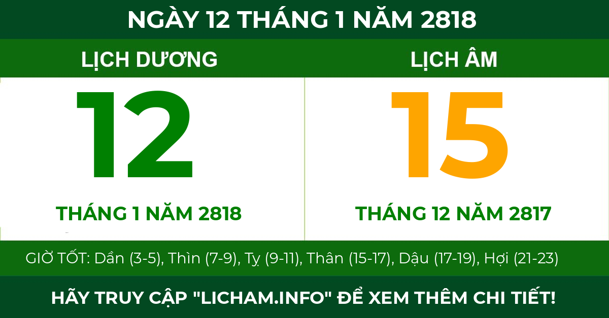 lịch âm ngày 12 tháng 1 năm 2818