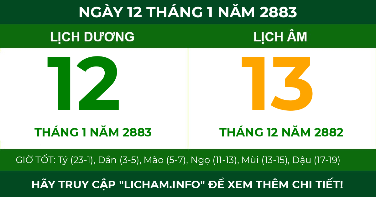 lịch âm ngày 12 tháng 1 năm 2883