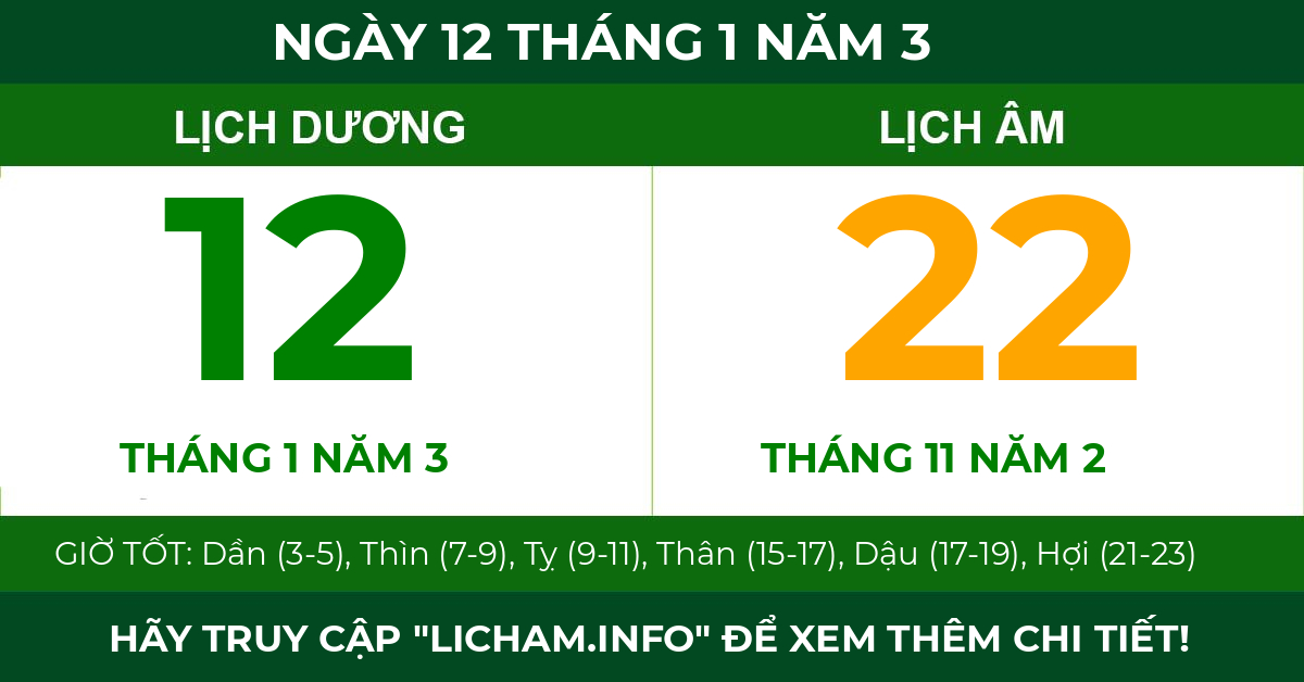 lịch âm ngày 12 tháng 1 năm 3