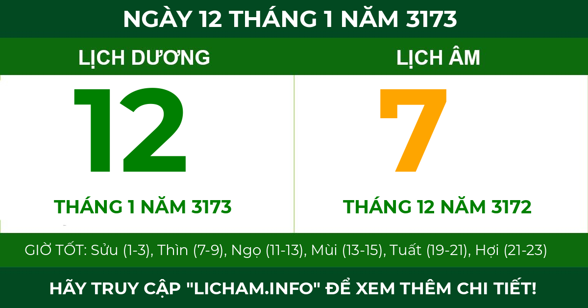 lịch âm ngày 12 tháng 1 năm 3173