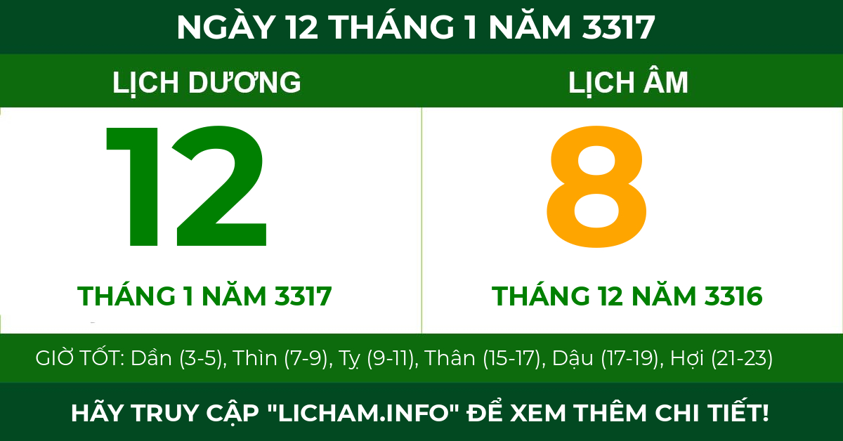 lịch âm ngày 12 tháng 1 năm 3317