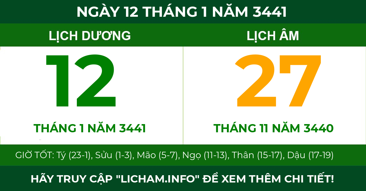 lịch âm ngày 12 tháng 1 năm 3441