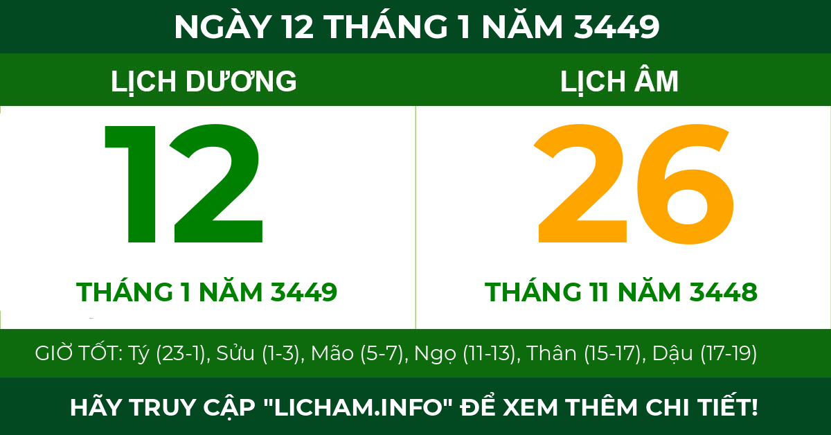lịch âm ngày 12 tháng 1 năm 3449