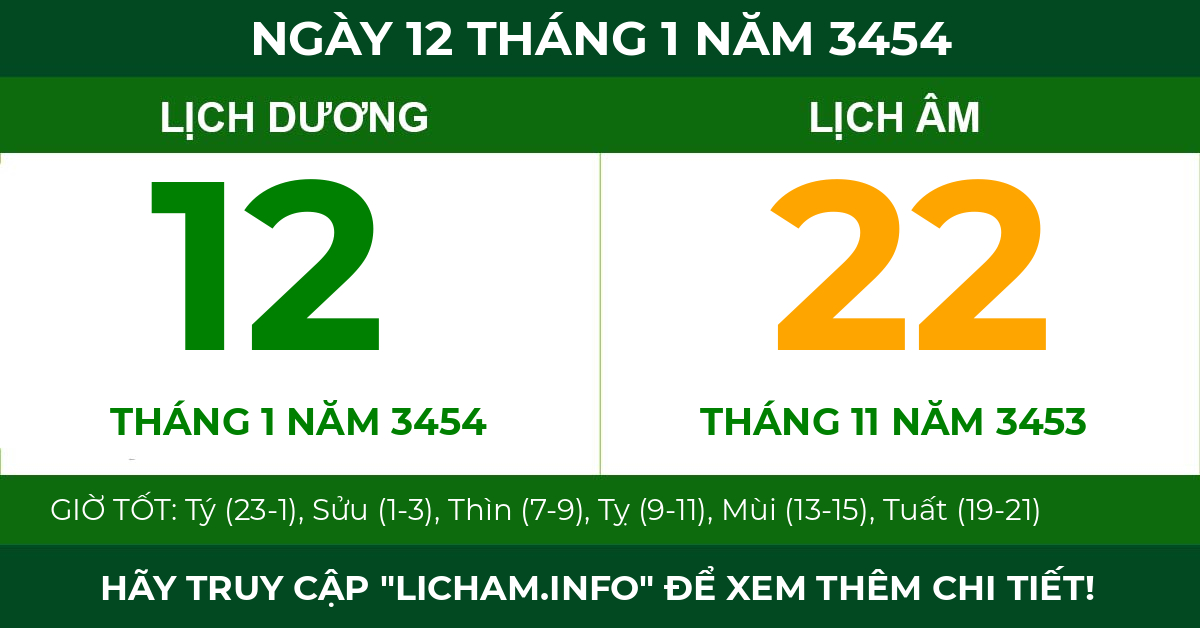 lịch âm ngày 12 tháng 1 năm 3454