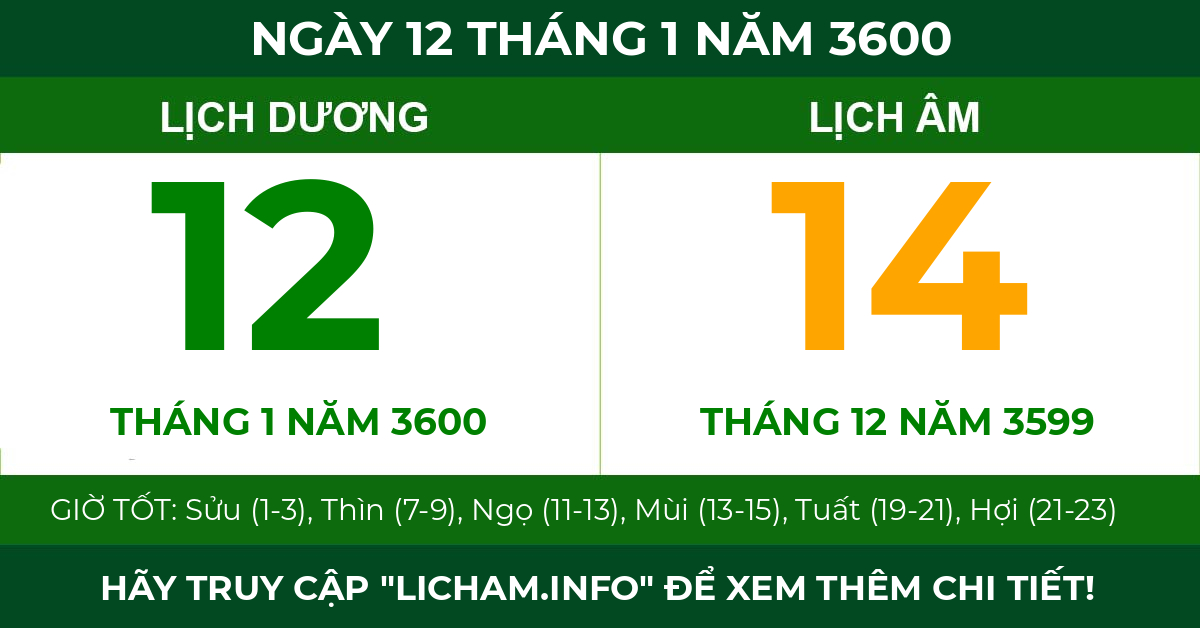 lịch âm ngày 12 tháng 1 năm 3600
