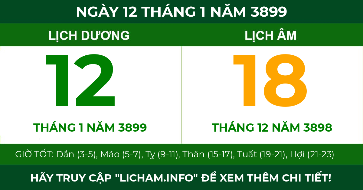 lịch âm ngày 12 tháng 1 năm 3899