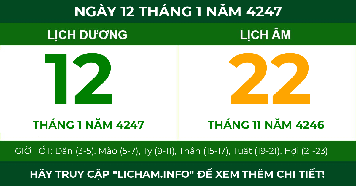 lịch âm ngày 12 tháng 1 năm 4247