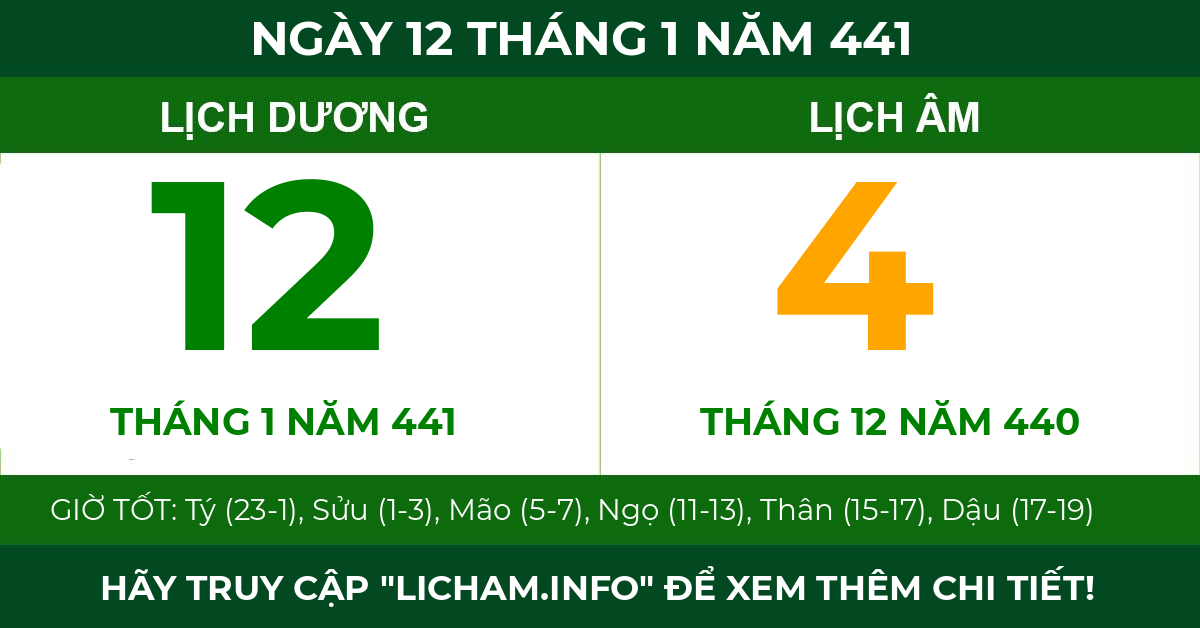 lịch âm ngày 12 tháng 1 năm 441