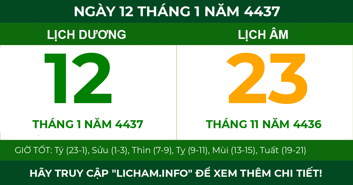 lịch âm ngày 12 tháng 1 năm 4437
