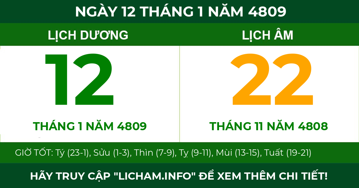 lịch âm ngày 12 tháng 1 năm 4809