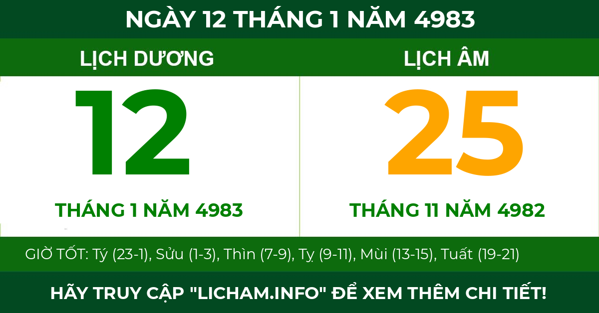 lịch âm ngày 12 tháng 1 năm 4983