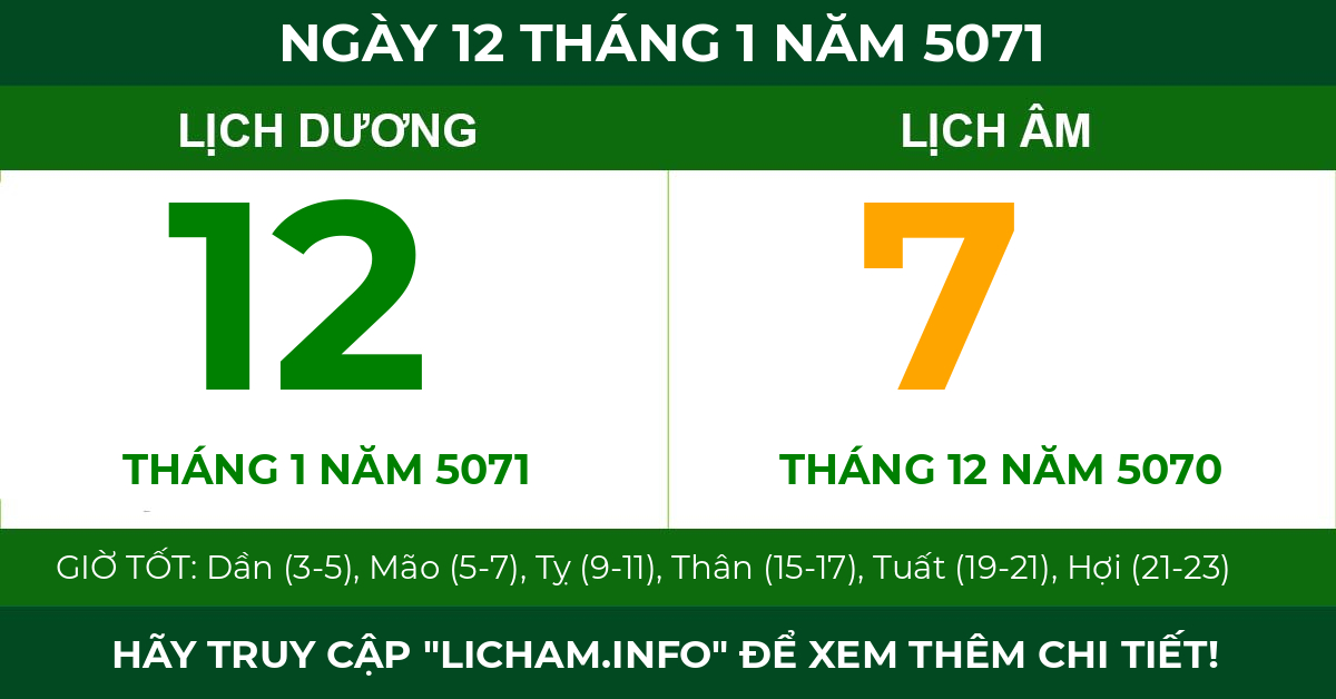 lịch âm ngày 12 tháng 1 năm 5071