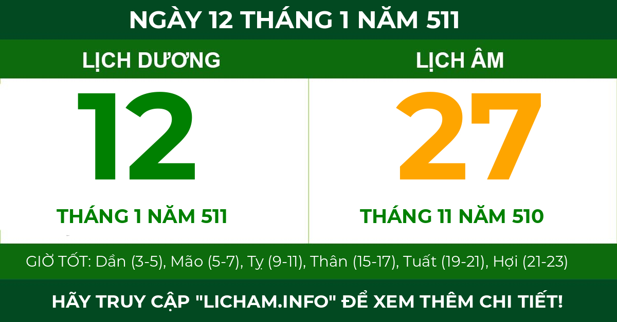 lịch âm ngày 12 tháng 1 năm 511