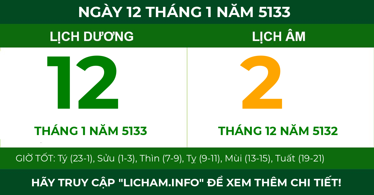 lịch âm ngày 12 tháng 1 năm 5133