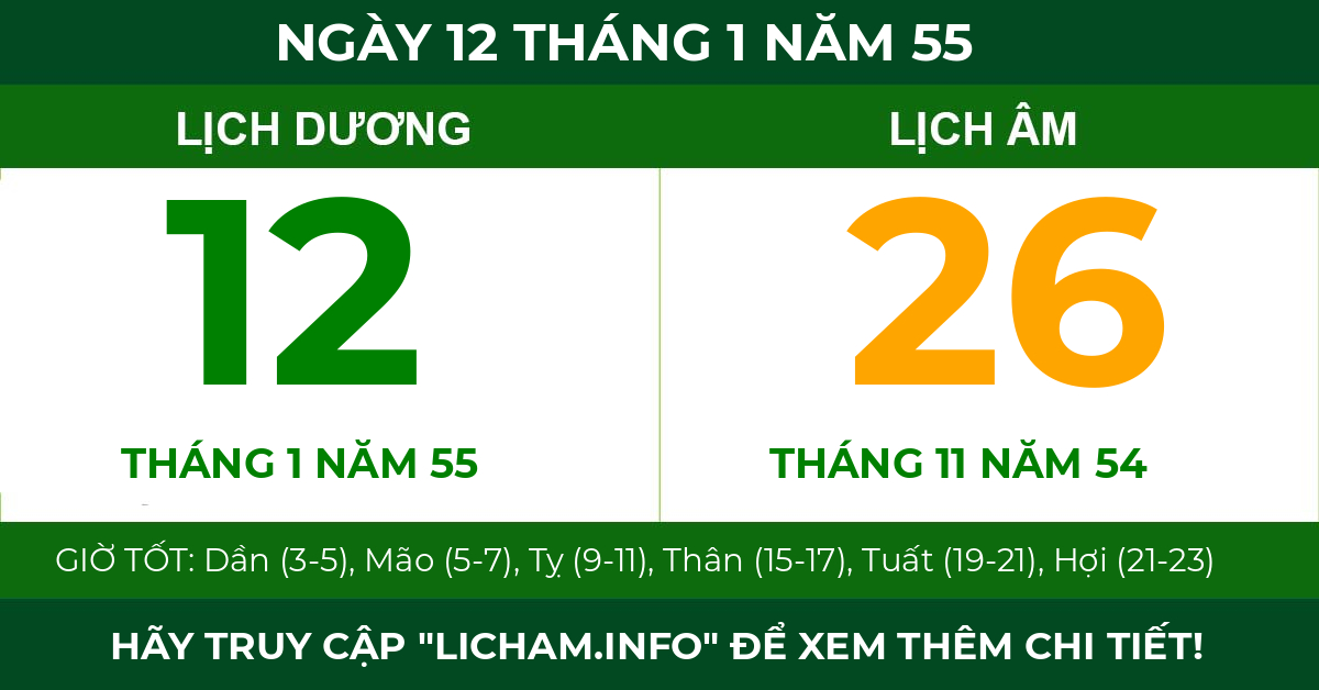 lịch âm ngày 12 tháng 1 năm 55