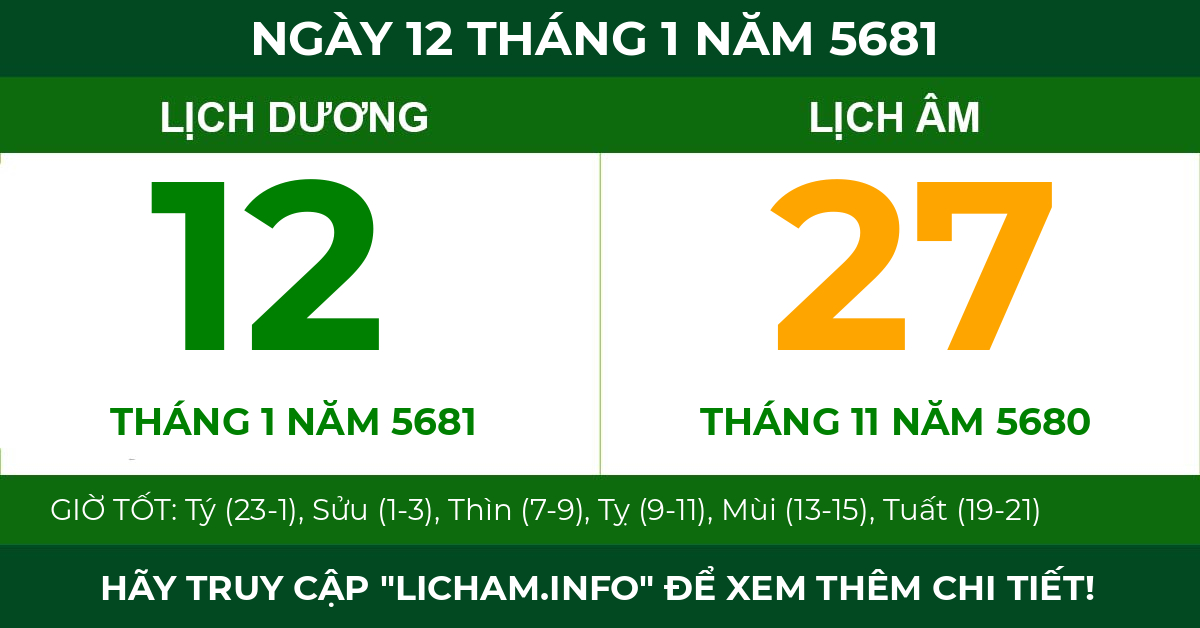 lịch âm ngày 12 tháng 1 năm 5681
