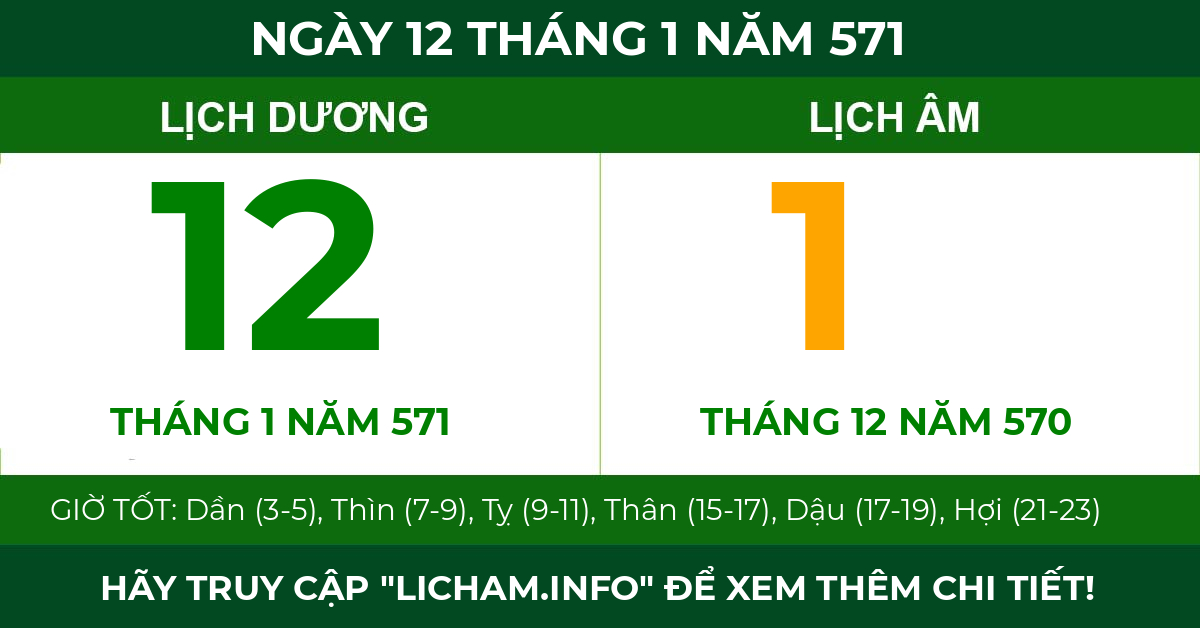 lịch âm ngày 12 tháng 1 năm 571