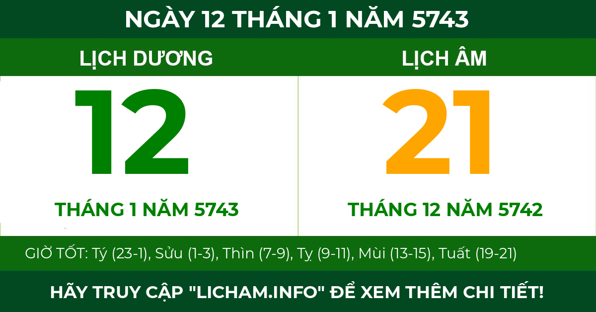 lịch âm ngày 12 tháng 1 năm 5743