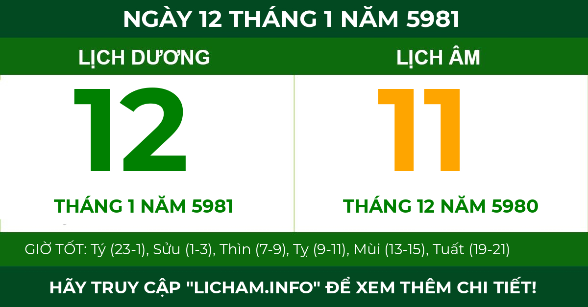 lịch âm ngày 12 tháng 1 năm 5981