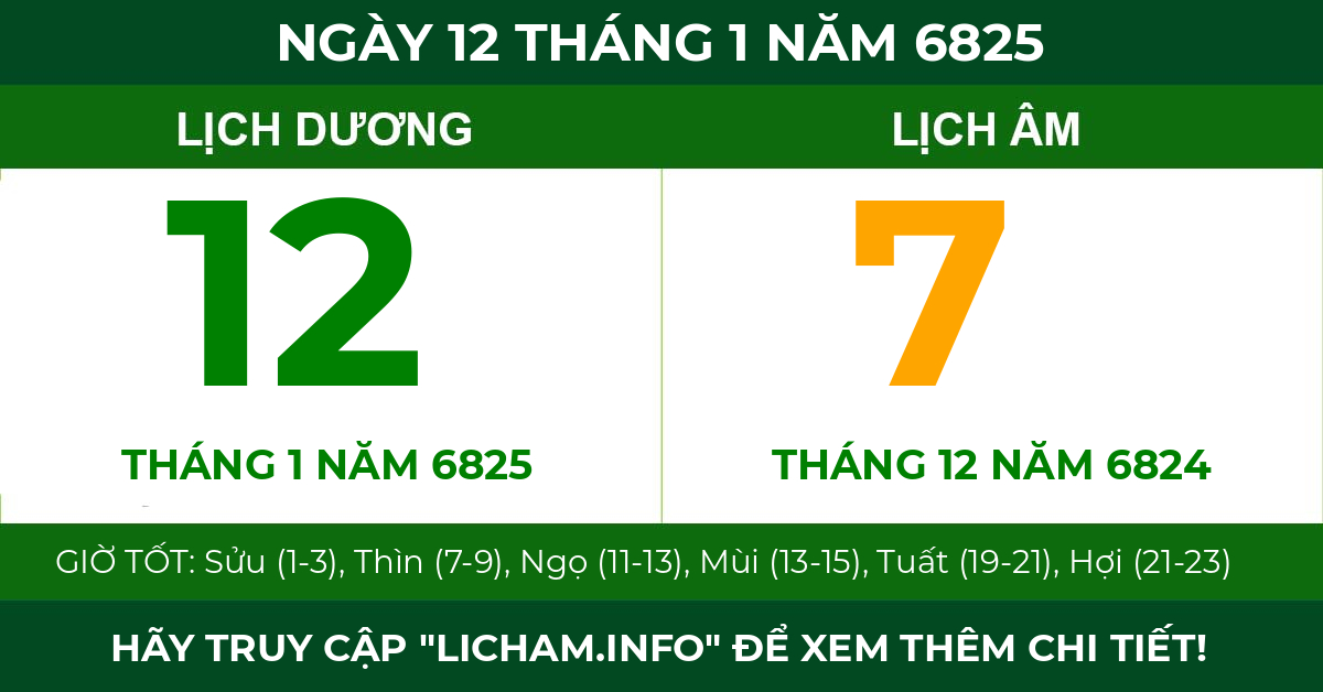 lịch âm ngày 12 tháng 1 năm 6825