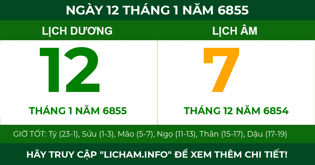 lịch âm ngày 12 tháng 1 năm 6855