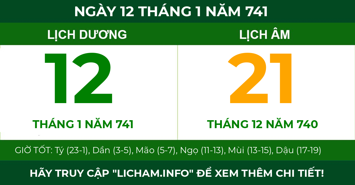 lịch âm ngày 12 tháng 1 năm 741