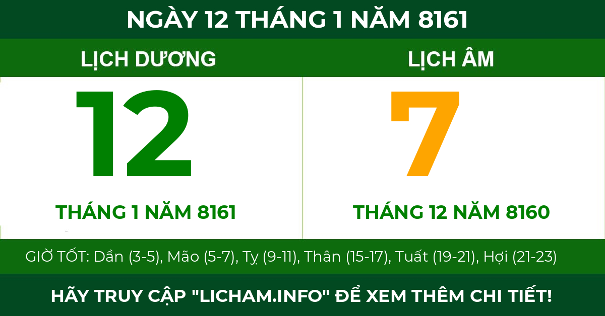 lịch âm ngày 12 tháng 1 năm 8161