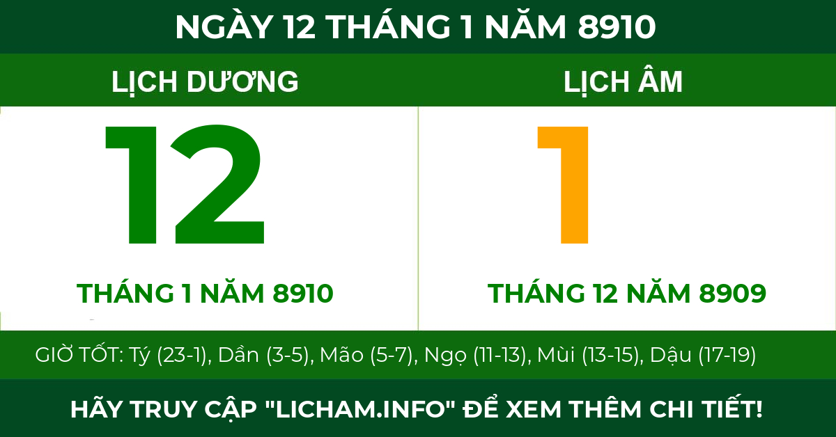 lịch âm ngày 12 tháng 1 năm 8910