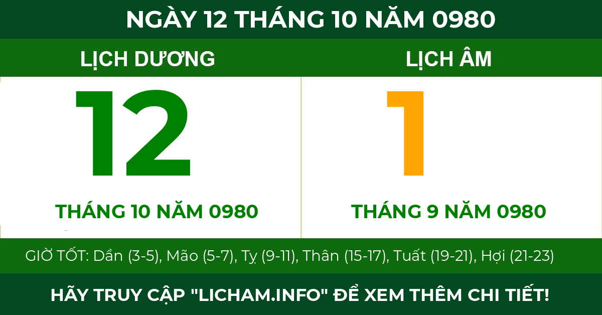 lịch âm ngày 12 tháng 10 năm 0980