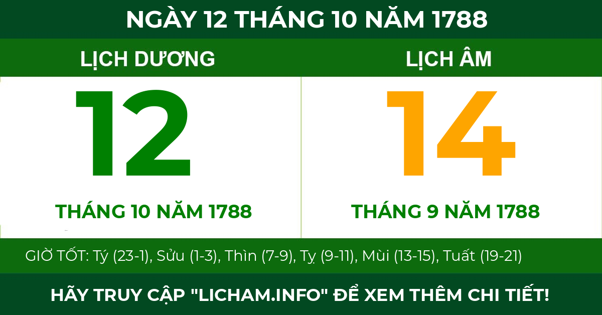 lịch âm ngày 12 tháng 10 năm 1788